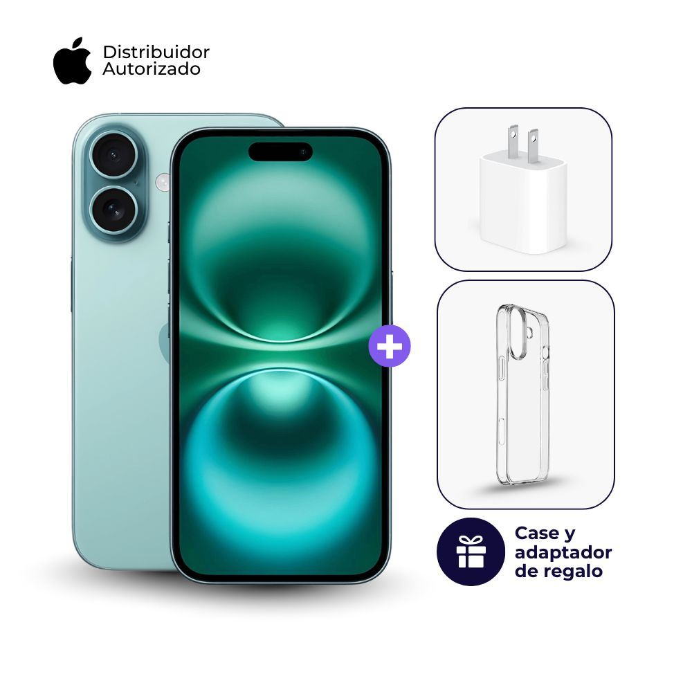 Apple iPhone 16 128GB Color Verde azulado + Cargador Apple Tipo C de 20W